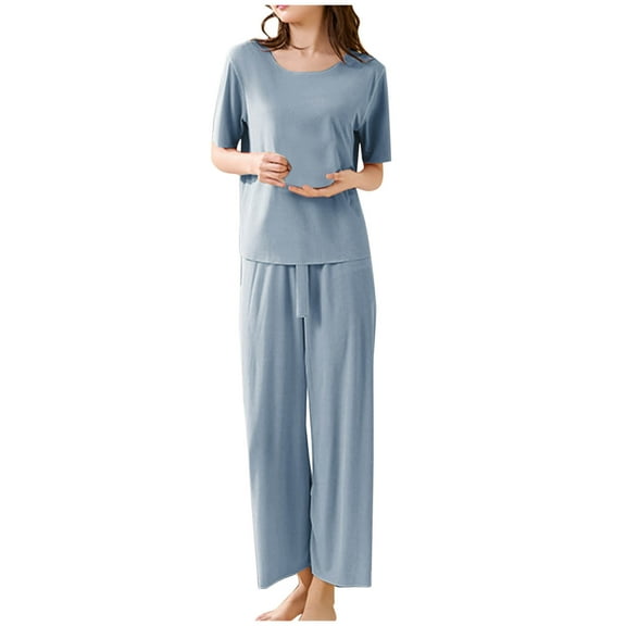 hoksml Plus Size Womens Pajama Sets Ice Silk Couple Short Sleeve Top and Long Pants Cooling Sleepwear Loungewear Set L-4XL