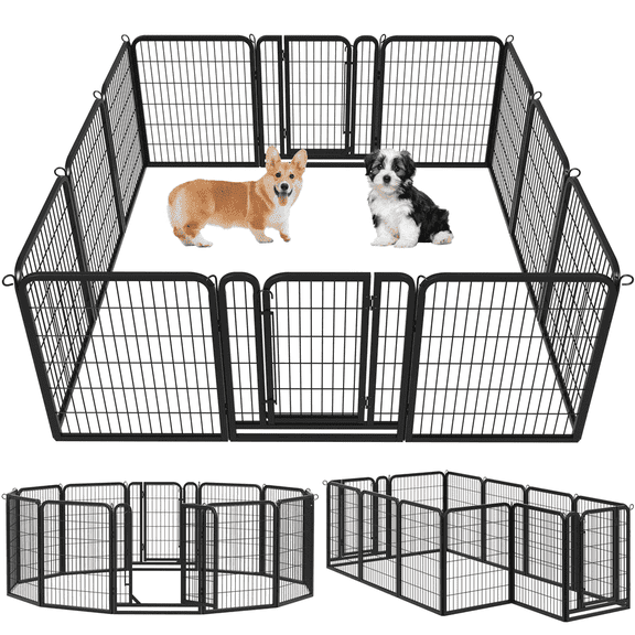 Yaheetech 31.5" H 12-Panel Portable Steel Dog Playpen with 2 Doors, Black