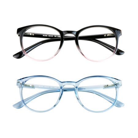 Blue Light Blocking Glasses, 2 Pack Computer Reading Glasses for Anti Eyestrain,Stylish Oval Frame, Anti Glare(Black Purple + Clear Blue, +1.75 Magnification)