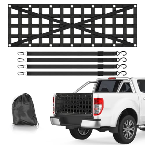 Tailgate Net with Adjustable Buckle Straps, 54"x17.7" Tailgate Cargo Net for Truck Bed, Perfect for Jeep, Pickup, Truck, Chevrolet, Ford (Black)