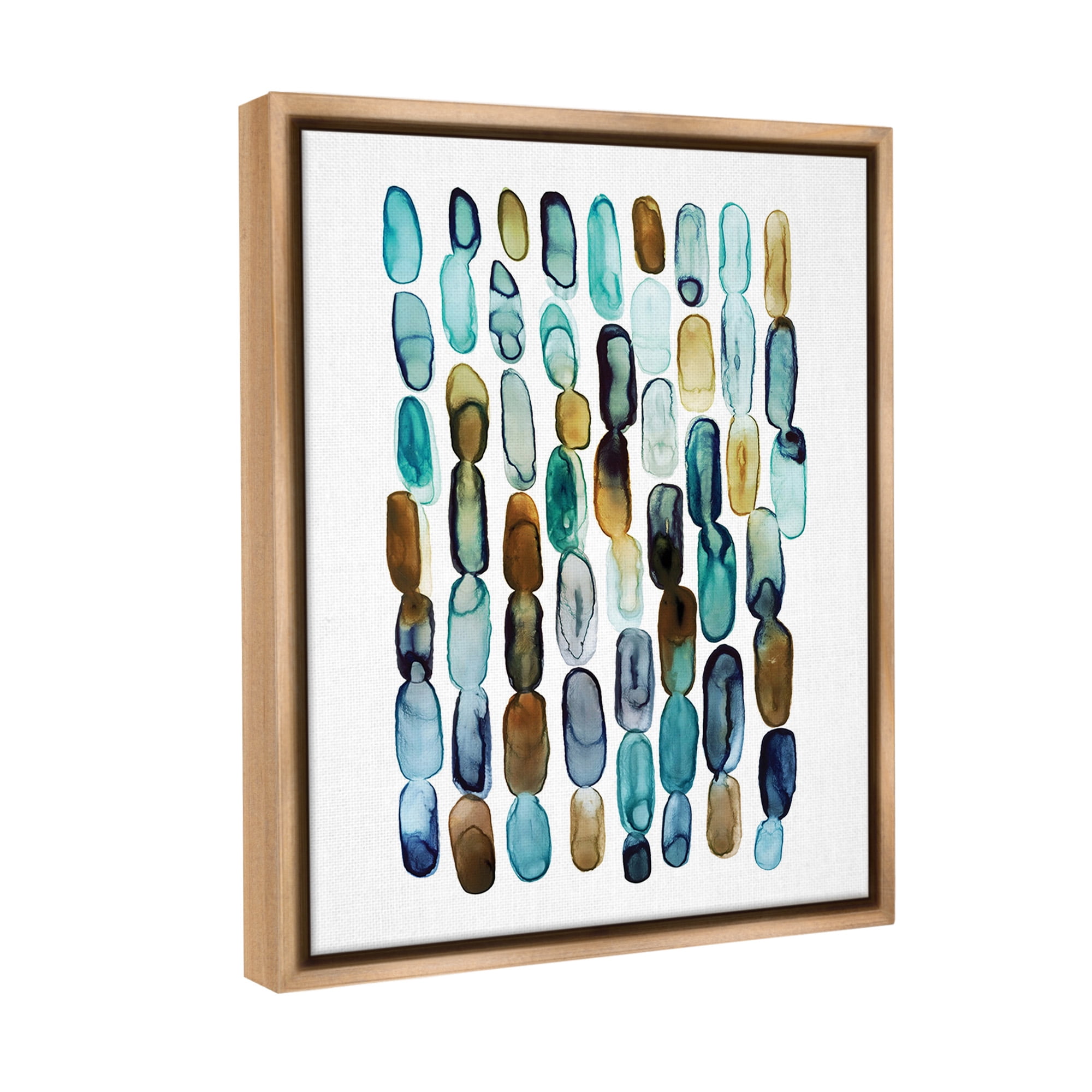Stupell Industries Blue Oblong Shapes Pattern Abstract Painting Brown Floater Framed Canvas Art Print Wall Art, 25 x 31