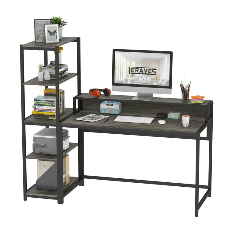 Topfurny Computer Desk with Shelves, 47 inch Modern Writing Study Desk with  Storage Shelf, Study Table Work Desk for Small Space Desk with Shelf