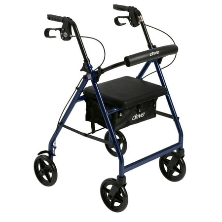 Drive Medical Aluminum Rollator Rolling Walker with Fold Up and Removable Back Support and Padded Seat, Blue