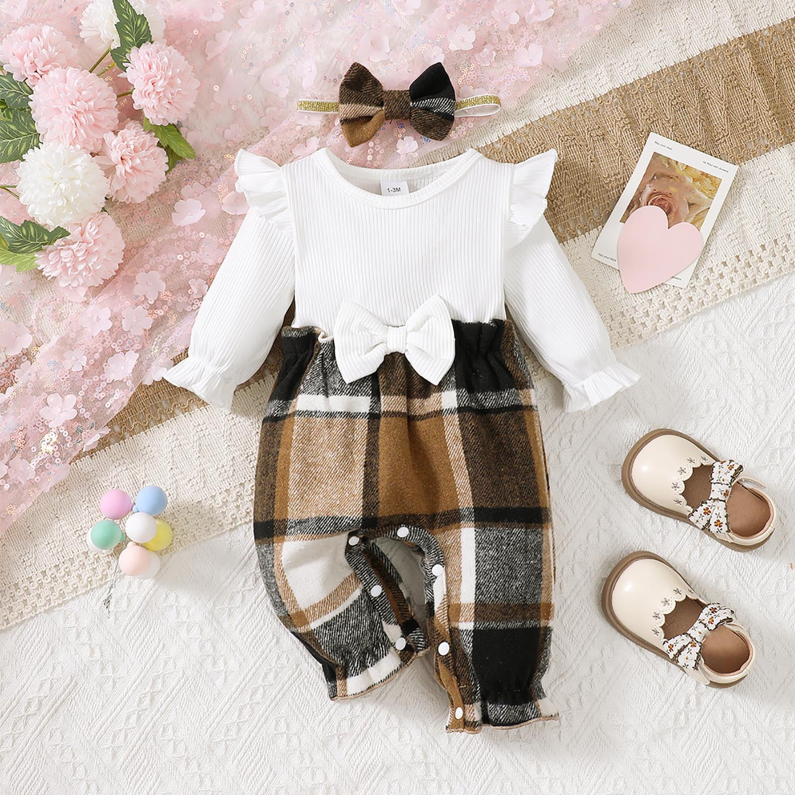 Staki Girl Clothes Baby Girl Knit Romper Long Sleeve Onesie Fall Winter Clothes(Khaki,12-18 Months)