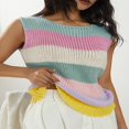 thumbnail image 4 of Womens Knit Sweater Vest Rainbow Striped Printed Sleeveless  Neck Pullover Tank Tops Streetwear Multicolor M, 4 of 7