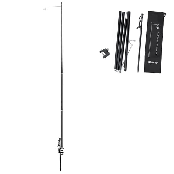 ShineTrip Support de Lumière de Camping Extérieur à Hauteur Réglable - Alliage d'Aluminium Durable avec Crochet en Acier Inoxydable, Multifonctionnel pour Randonnée, Pique-Niques et Voyages, Noir