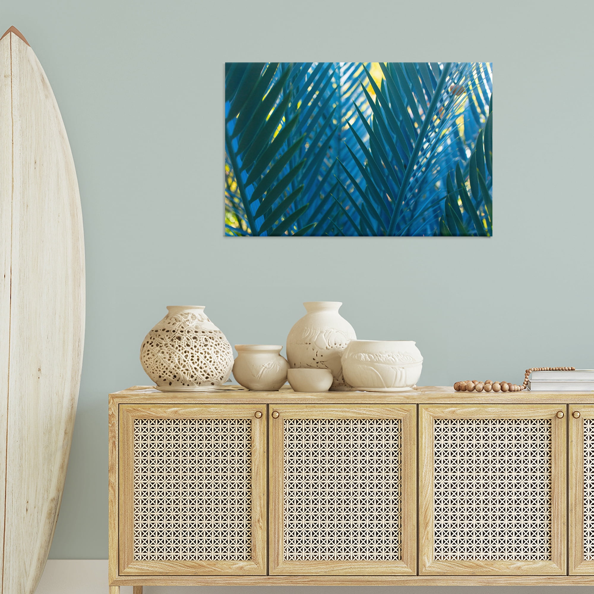 Stupell Industries Blue Palm Fronds Plants & Flowers Photography Wrapped Canvas Art Print Wall Art, 36 x 24