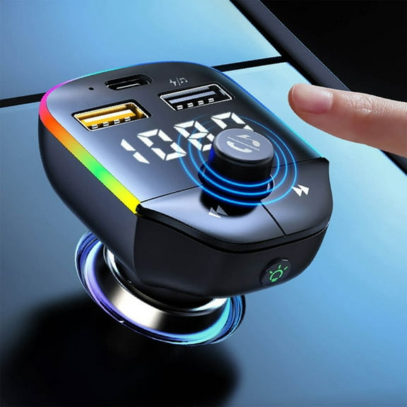 Bluetooth 5.0 FM Transmitter for Car with Dual USB Fast Charging, Hands-Free Calling and MP3 Player, Wireless Audio Adapter for iPhone Android via FM Radio
