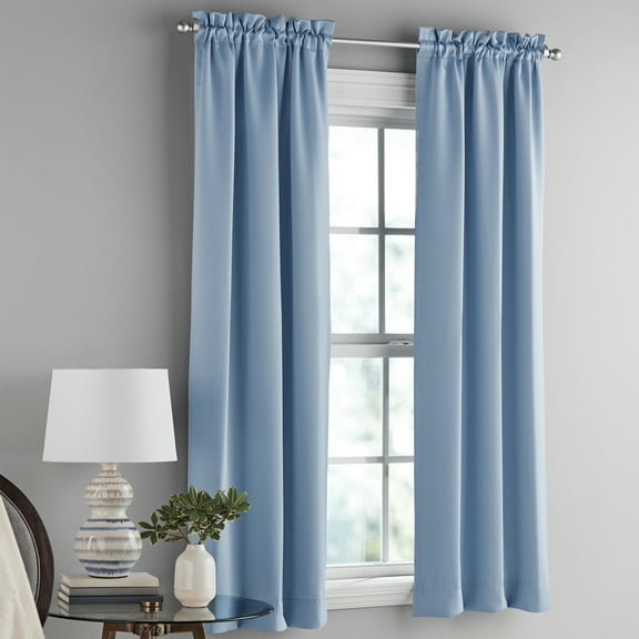 Mainstays Solid Blackout Curtain Panel Pair, Set of 2, Blue Quartz, 30”W x 63”L