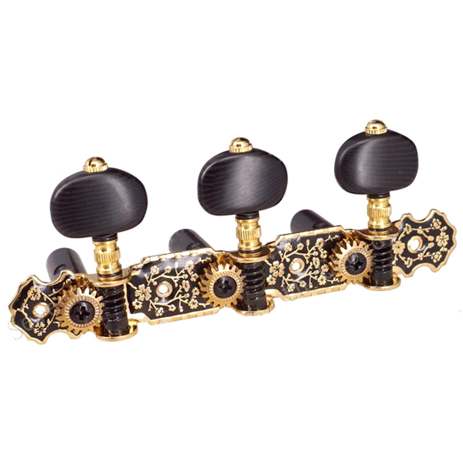 NATEFEMIN High-Quality Classical Guitar Machine Heads Tuners Gold/Black Metal & Plastic 3L/3R Smooth Action 118 Ratio Reliable Set