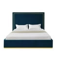 thumbnail image 3 of Creed Bed Navy Velvet King Upholstered Powder Coated Gold Frame and Base, 3 of 10