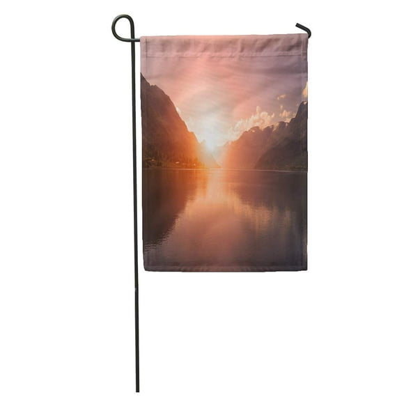 POGLIP Blue Norway Beautiful Lake and Forest During Sunset Landscape Nature Garden Flag Decorative Flag House Banner 12x18 inch