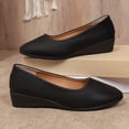 thumbnail image 4 of Wedges Heels for Women Retro Leather Slip on Low Wedge Dressy Shoes Casual Comfy Round Toe Walking Shoes Black Size 9, 4 of 6