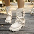 thumbnail image 2 of Willtoo Womens Retro Platform Mid-Calf Boots with Metal Buckles and Rivets Round Toe Slouchy Ruched Stacked Combat Boots, 2 of 6
