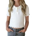 thumbnail image 3 of Bixock Summer Toddler Girls Tee Cotton Short Sleeve Shirts Doll Collar Tops for Girls Clothes 0-8 Years Solid Color Sweet Style Casual School Uniforms Daily Tops, 3 of 6