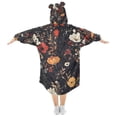 thumbnail image 2 of FORMRS Wearable Blanket Hoodie with Sleeves for Kids Cozy Flannel Sweatshirt, Black Floral Pattern, 2 of 7