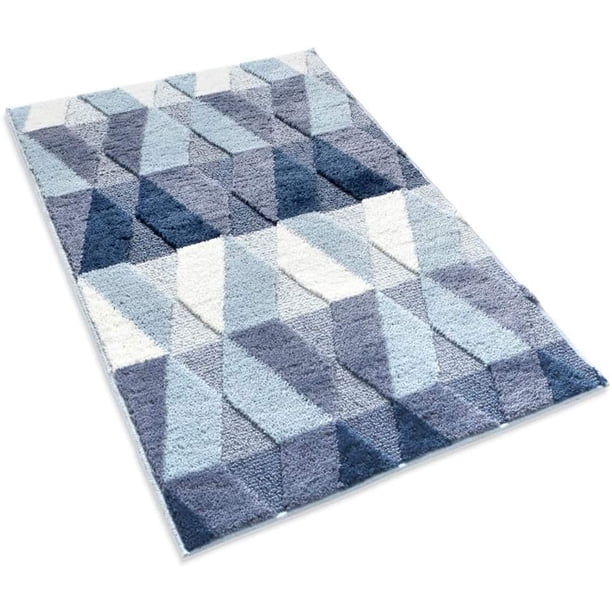 Alfombrilla de baño Alfombras de baño grandes 24" x 40" Azul Absorbente Piso Alfombrilla para pies Shaggy Microfibra Almohadilla geométrica Alfombrilla de ducha, Azul Fokelyi CZJJ-XM43-1