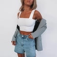 thumbnail image 2 of DHFJKG Women's Sexy Crop Tank Top Square Neck Wide Straps Tight Solid Color Basic Cami Shirts Summer Night Out Club Party Wear Trendy Tops, 2 of 6