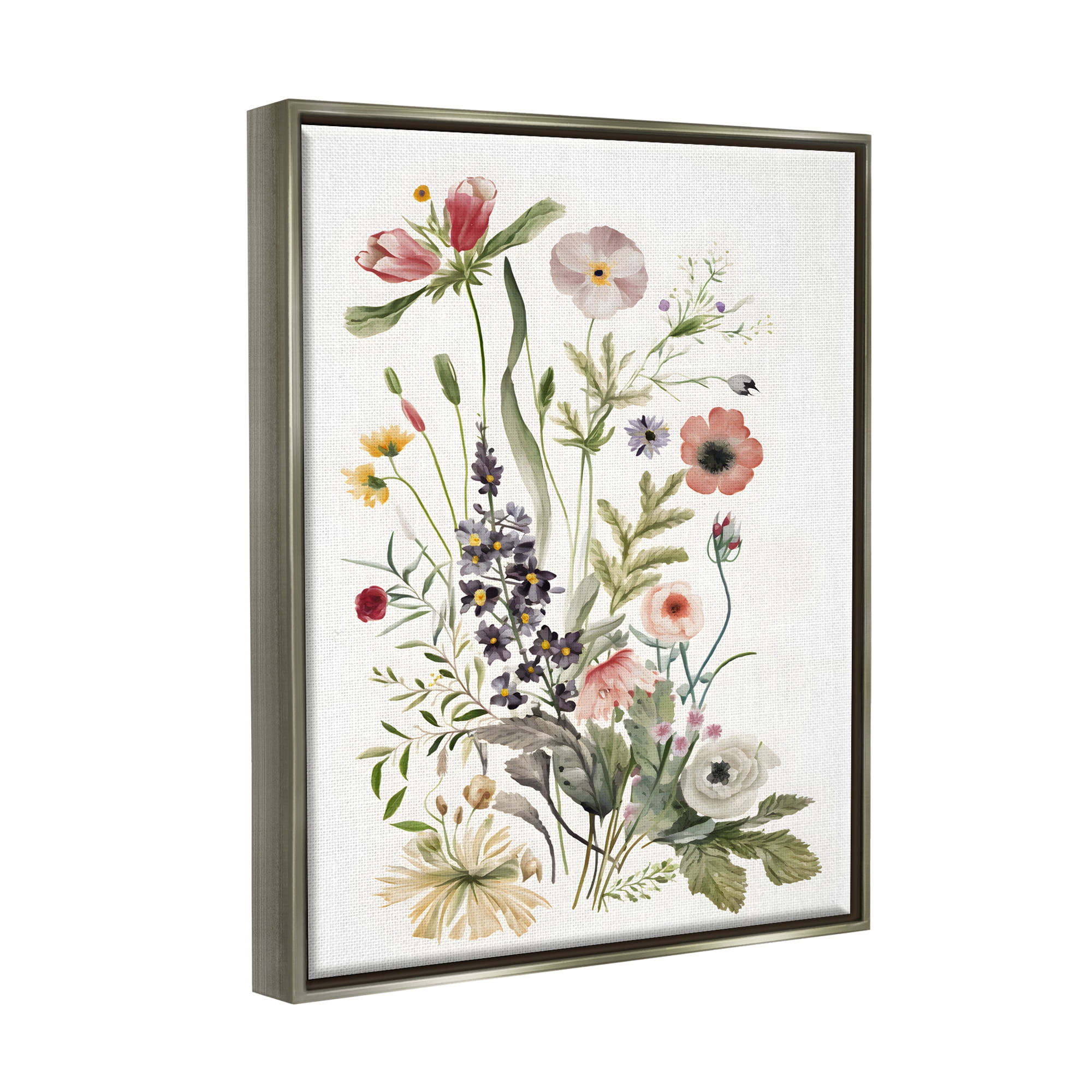 Stupell Industries Subtle Wildflower Blooms Botanical & Floral Painting Gray Floater Framed Canvas Art Print Wall Art, 25 x 31