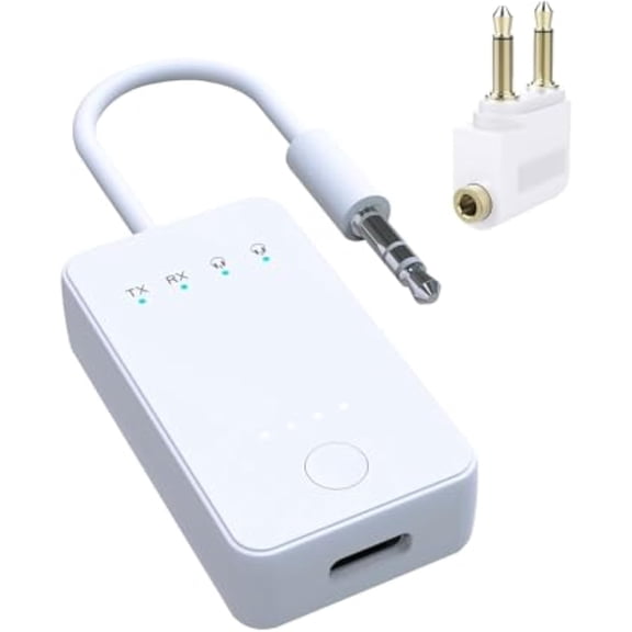2 in 1 Bluetooth 5.3 Transmitter Receiver, Wireless Airplane Bluetooth Adapter up to 2 AirPods Wireless Headphones 3.5mm Aux Jacks