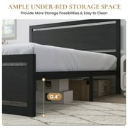 Sha Cerlin Black Full Size Heavy Duty Metal Platform Bed Frame with Wooden Headboard & Footboard, Adult