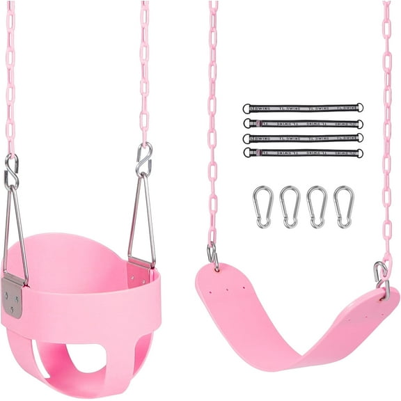 RedSwing High Back Full Bucket Swing with Heavy Duty Swing Seat Combo Pack (Triangle and Chain Dip), Tree Straps Included, Pink