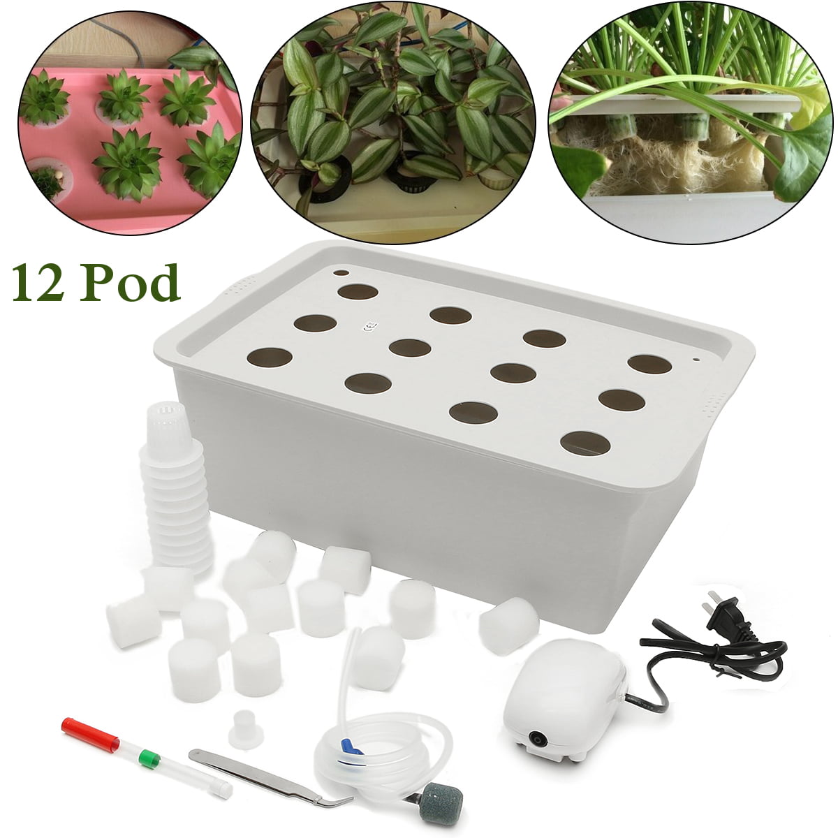 Plant Site Deep Water Culture Hydroponic System Bubble Tub Air Pump Grow Kit 