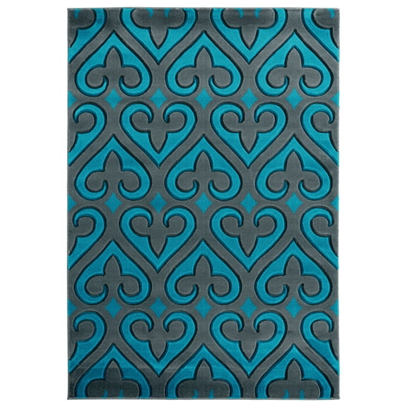 Designer Home Swan Area Rug 2050 11469 Heartland Turquoise Curves Hearts 1' 10" x 2' 8" Rectangle