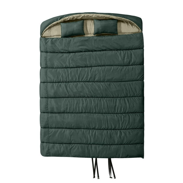 Ozark Trail 3C Double Sleeping Bag, 82" (L) x 62" (W), Temp Rating +37℉/+3℃, Polyester Outer, Green