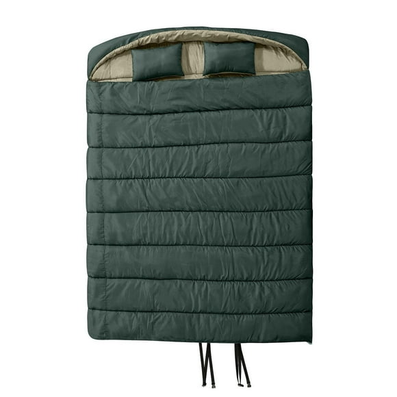 Ozark Trail 3C Double Sleeping Bag, 82"(L) x62" (W), Temp rating +37℉/+3℃, Polyester outer, Geen, Sleeping Bag