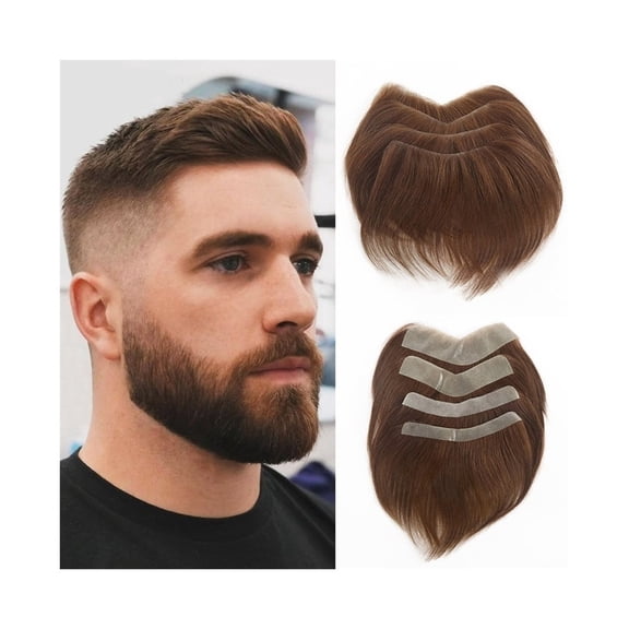 Human Hair Frontal Hairline PU Base Men Toupee 180% Density V Loop Straight Forehead Hairpiece