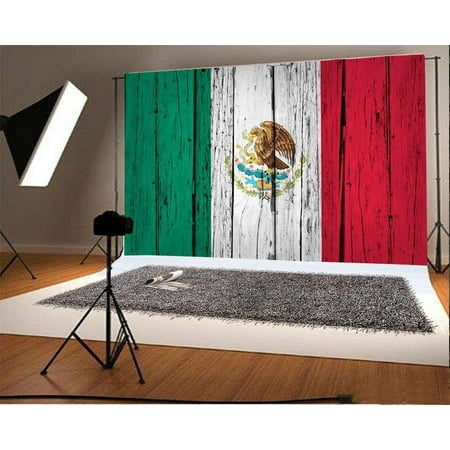 Image of ABPHOTO 7x5ft Photography Backdrop Mexico Eagle Shabby Texture Color Paint Stripes Wood Plank Photo Background Backdrops