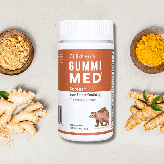 GummiMED Children’s, Soreez, Sore Throat Relief Gummies, 20-Count Jar, Turmeric & Ginger
