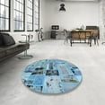 thumbnail image 3 of Ahgly Company Indoor Round Abstract Sky Blue Patchwork Area Rugs, 6' Round, 3 of 6
