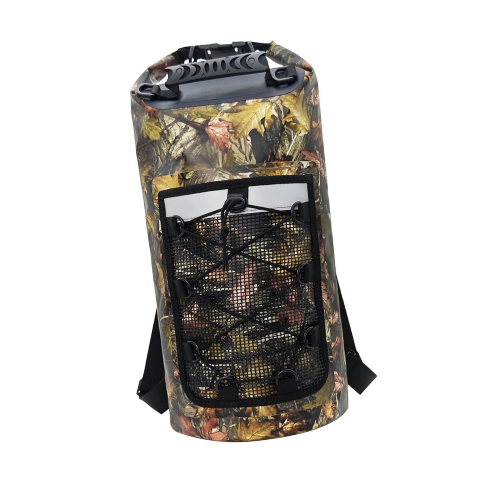 Dualoai Waterproof Dry Bag Multifunctional with Mesh Pocket Men Women Comfortable Floating Backpack Storage Bag for Swimming Kayaking Leaves Pattern