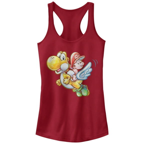 Junior's Nintendo Yoshi's New Island Flying Racerback Tank Top Scarlet Large