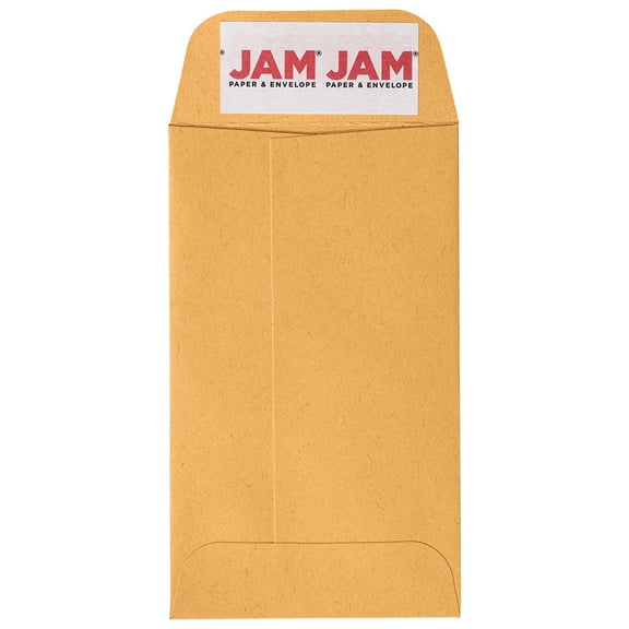 JAM Paper #3 Peel & Seal Coin Envelopes, 2 1/2 x 4 1/4, Brown Kraft Manila, 50 per Pack