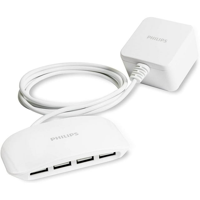 Philips - Station de Recharge avec 4 Ports USB 4,8 A, Blanc