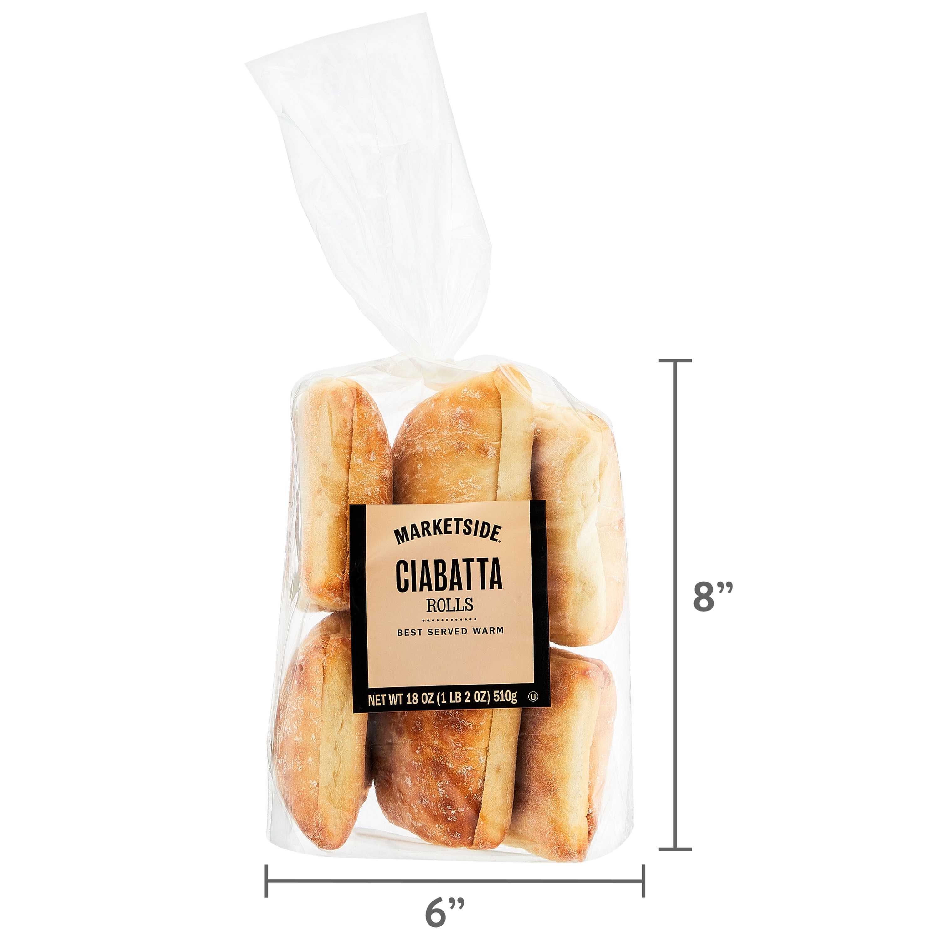 Marketside Italian Style Ciabatta Sandwich Rolls, Shelf-Stable, 18 oz, 6 Count