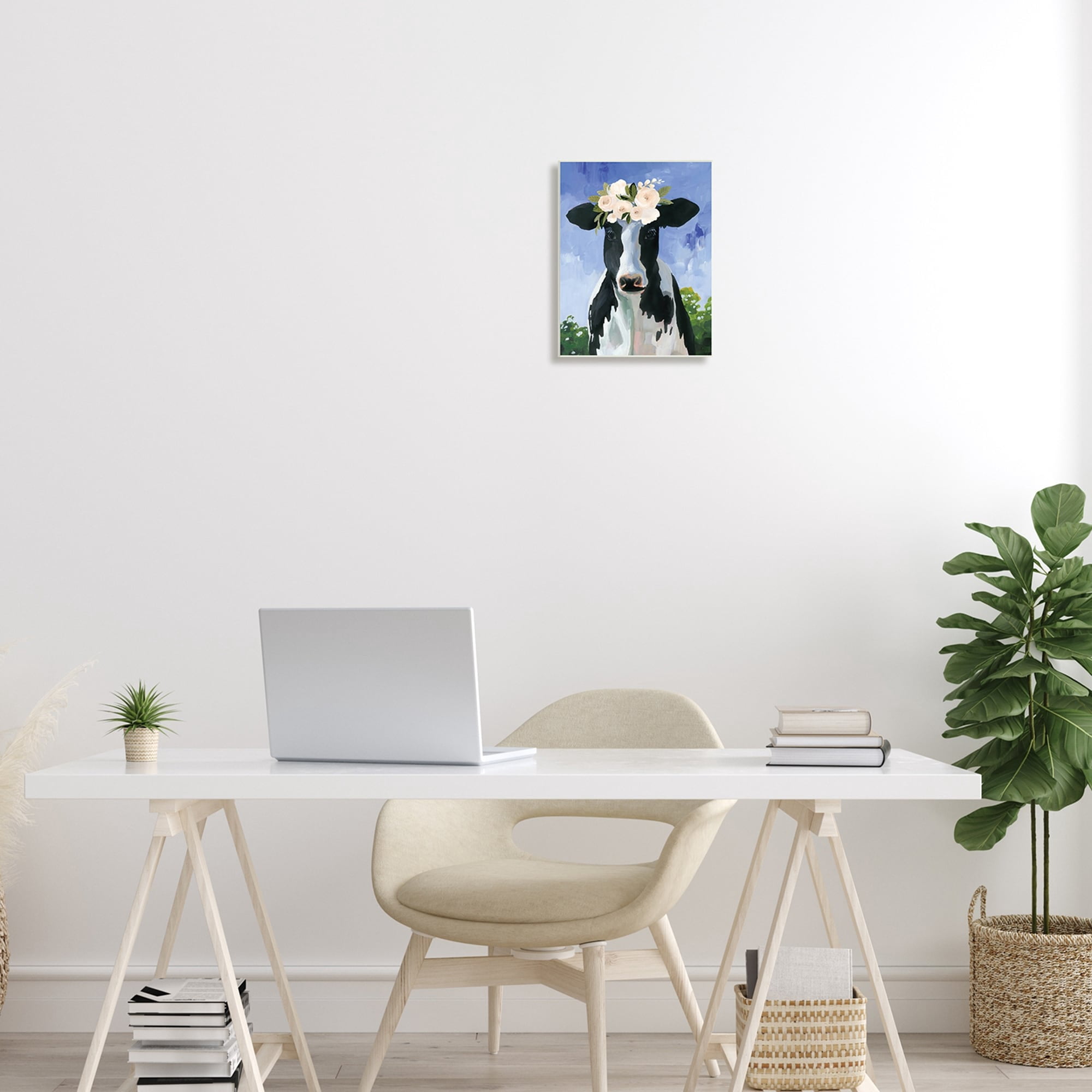 Stupell Industries Country Cow Cattle Flower Crown Roses Botanical Fam Wood Wall Art, 13 x 19, Design by Caverly Smith