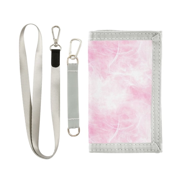 JIALIOU Nylon Trifold Card Wallet with ID Window Zipper Pocket for Men Women Teen Pink Soft Smoke Cloud