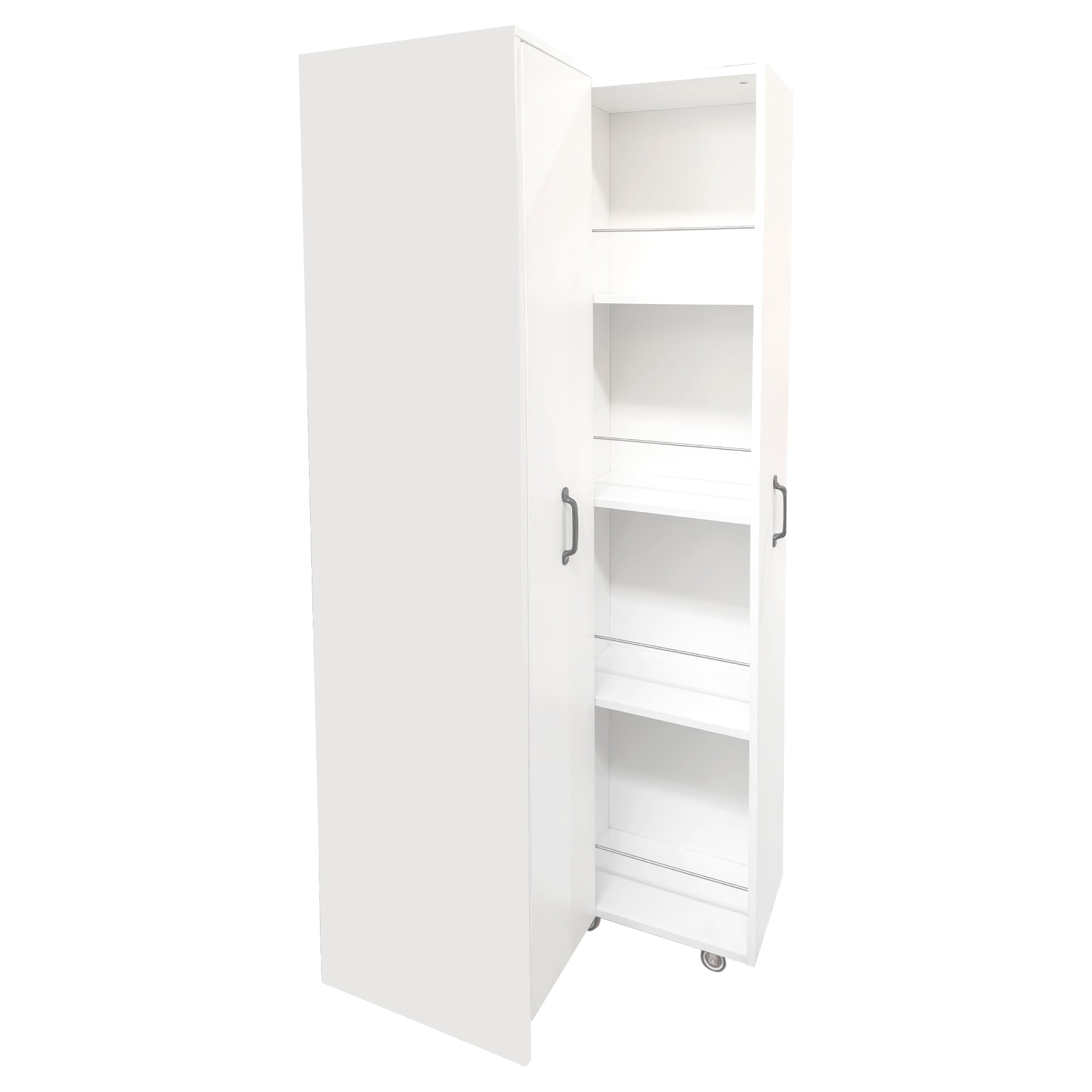 Mintazer Slide‑Out Tall Narrow Kitchen Pantry Cabinet with Rolling Wheels, Adjustable Shelves & Metal Handles, Freestanding Slim Storage Cabinet for Kitchen Dining Room Living Room, White