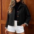thumbnail image 6 of Womens Cropped Trench Coat Lapel Button Down Lightweight Short Casual Jacket With Plaid Lining, S, 6 of 9