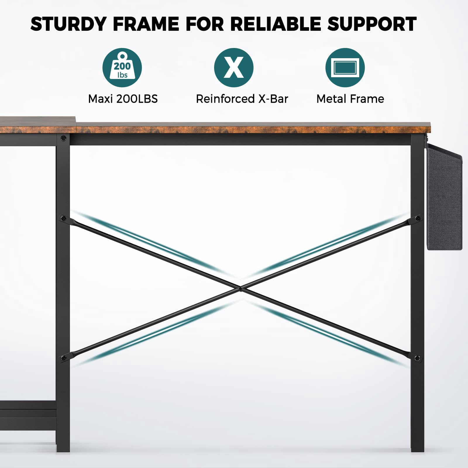 L Shaped office Computer Desk Corner Workstation with Side Storage Bag and CPU Stand Shelf, 49 Inch, Rustic Brown