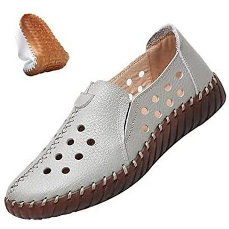 

Women s Leather Casual Cutout Loafers Flat Slip-on Shoes Handmade Stitch Comfort Breathable Oxford Softsole Walking