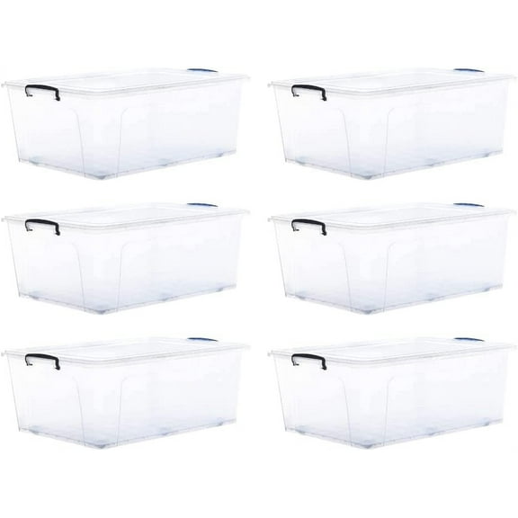 Superio Storage Containers With Wheels (6 Pack), Stackable Large Storage Containers With Lids, Durable Latches (60 Quart)