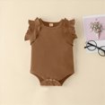 thumbnail image 4 of TOWED22 Baby Girl Clothes Newborn Cute Ruffle Short Sleeve Romper Floral Shorts Summer Outfits with Headband 0-18 Months(Coffee,9-12 M), 4 of 7