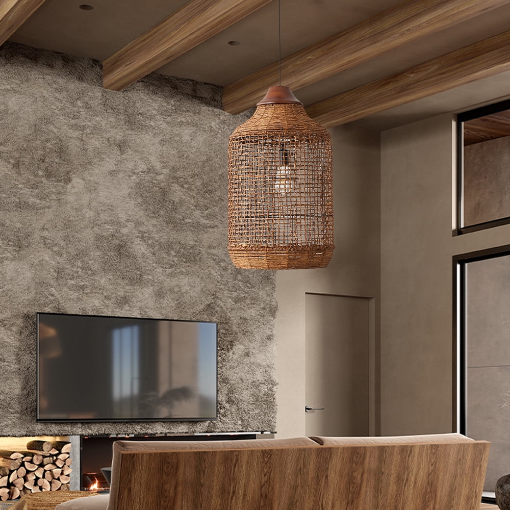 LittleGlovo Oversize Wabi-sabi Kitchen Island Light Large Rattan Pendant Light Fixtures