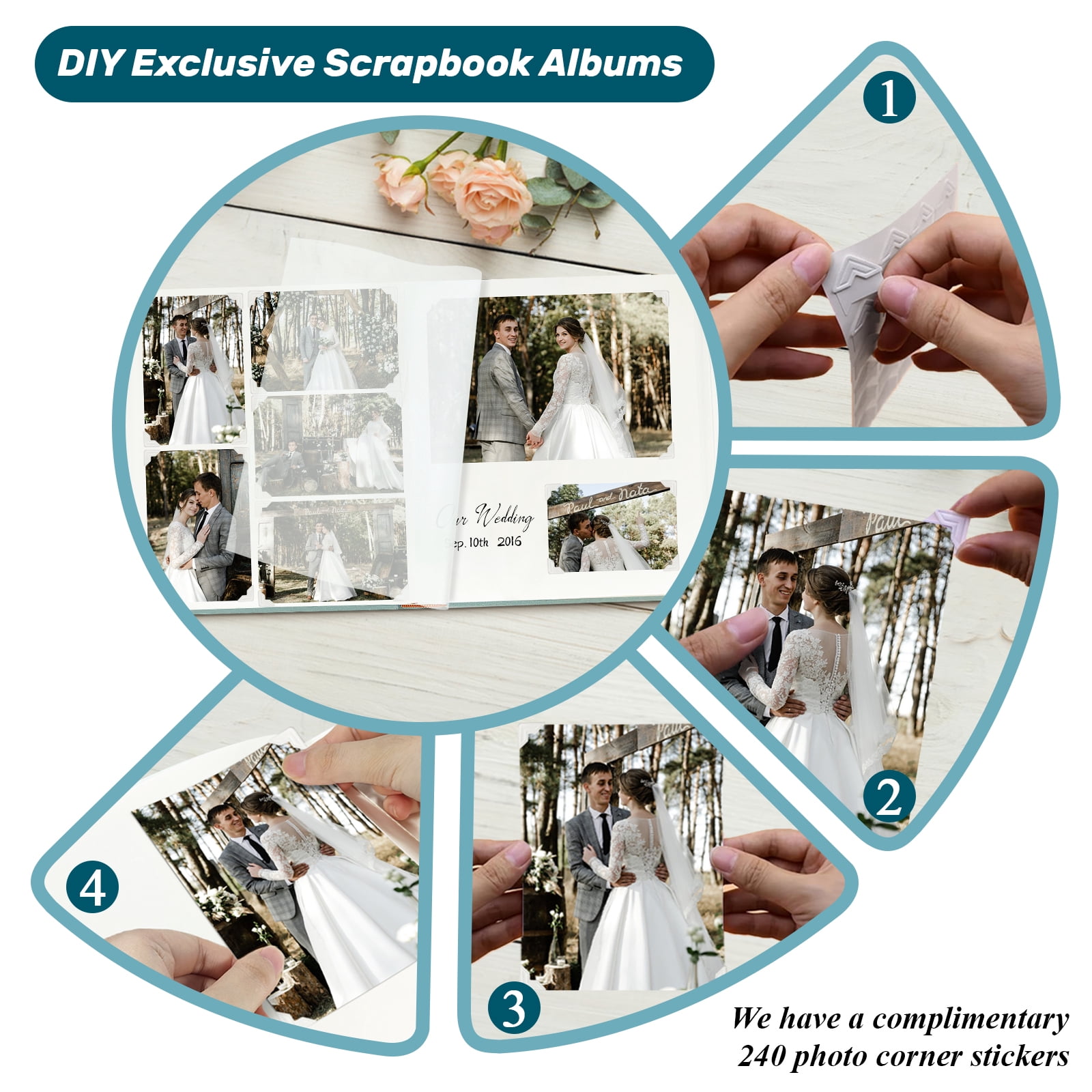 Customizable Scrapbook Album with Writing Space - Acid-Free 11.6 x 13 Inch Photo Album for Weddings, Baby, Graduation - Holds 3x5 to 8x10 Photos & Mementos (Blue)