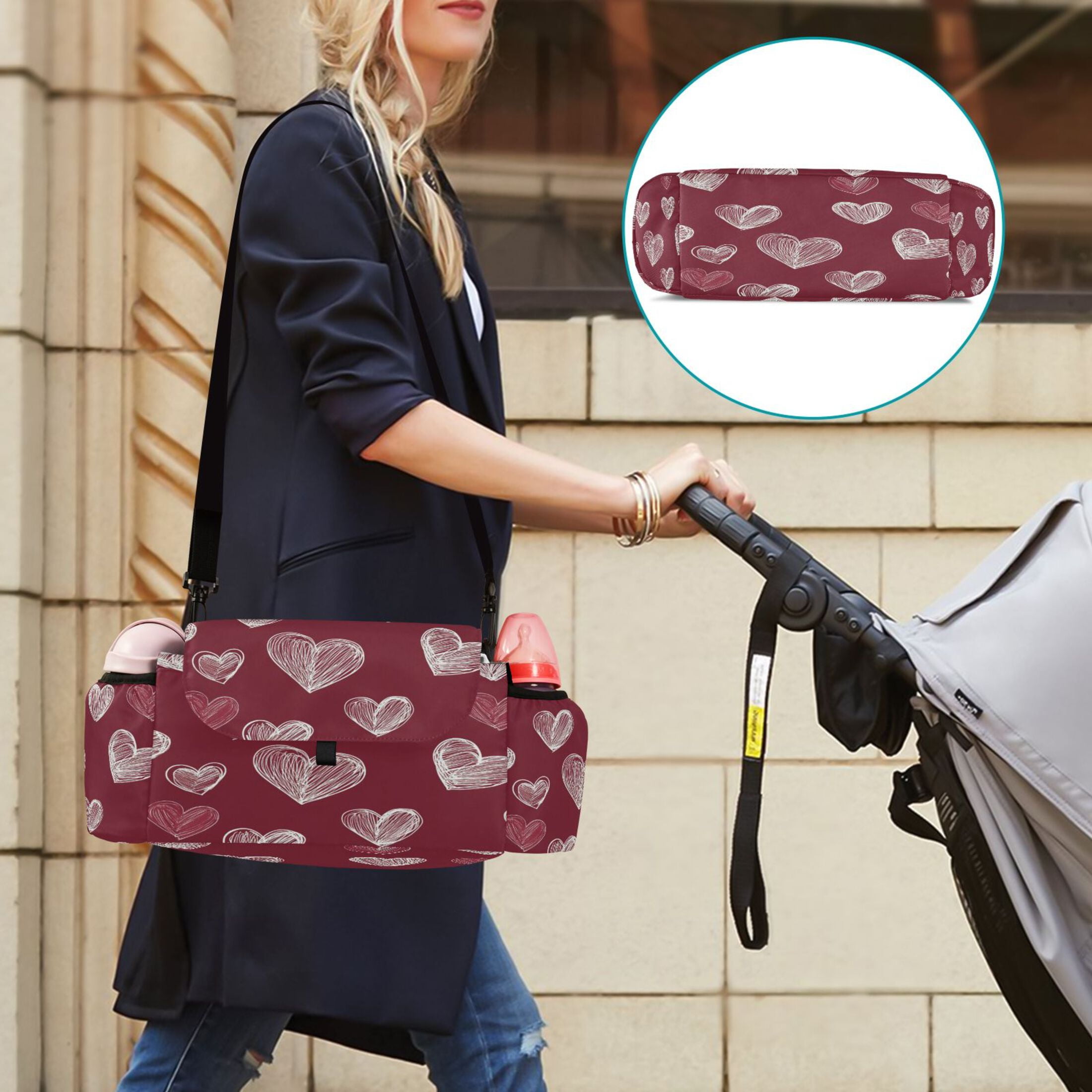 DIXRUYEE Stroller Organizer Timeless Love Sketches Printed